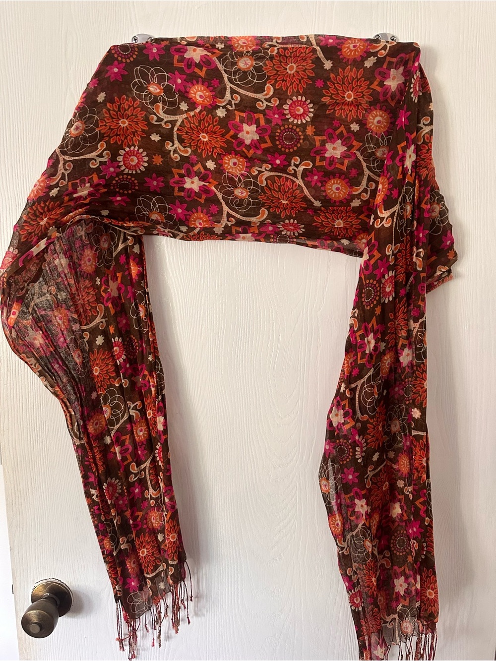 Floral Boho Scarf in Brown and Pink